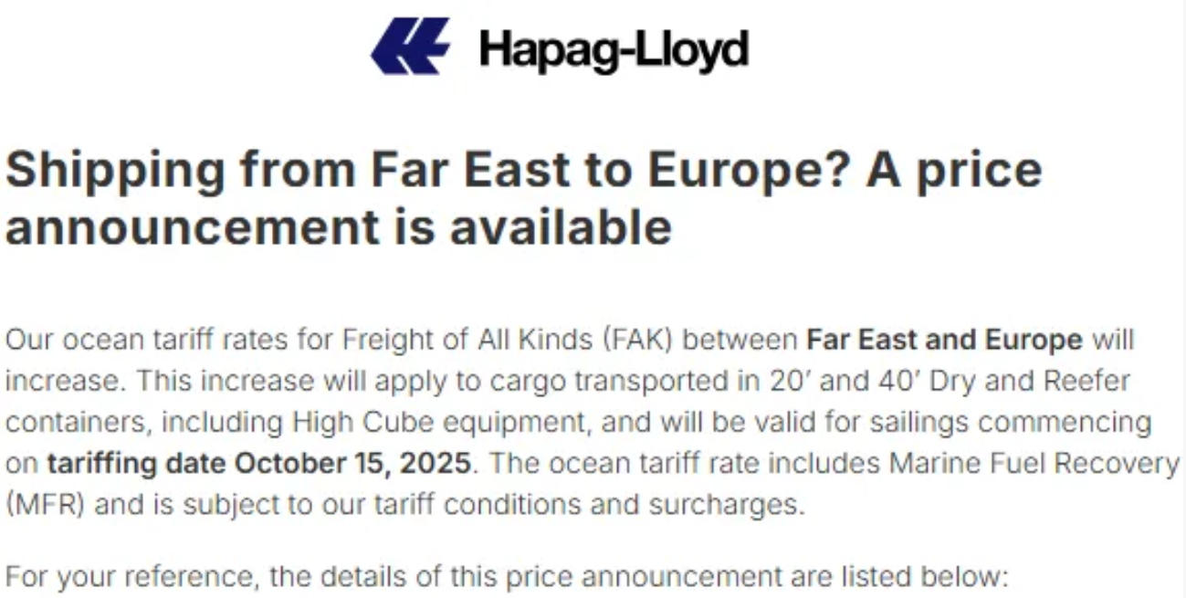 Hapag-Lloyd FAK rate Hapag-Lloyd FAK rate