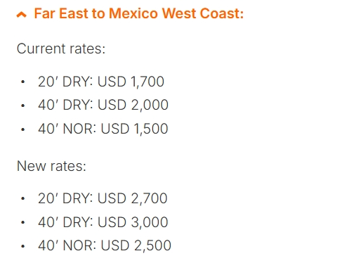Far East to Mexico West Coast