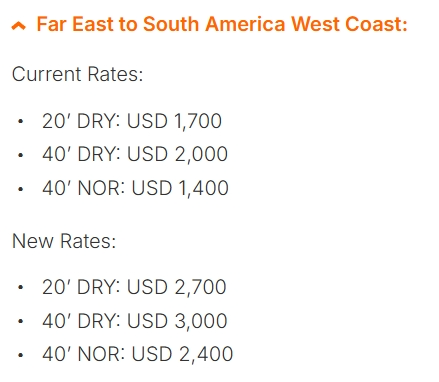 Far East to South America West Coast