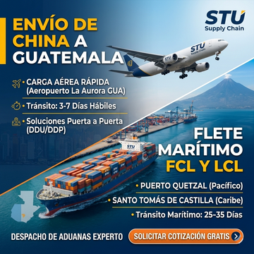 Transporte marítimo de China a Guatemala, contenedores FCL y LCL a Puerto Quetzal y Santo Tomás de Castilla con STU Supply Chain.