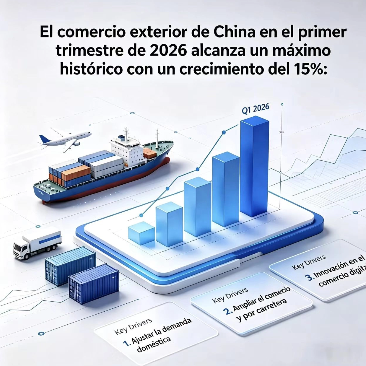 El Comercio Exterior de China en el primer trimestre de 2026 alcanza un hito histórico con un crecimiento del 15%