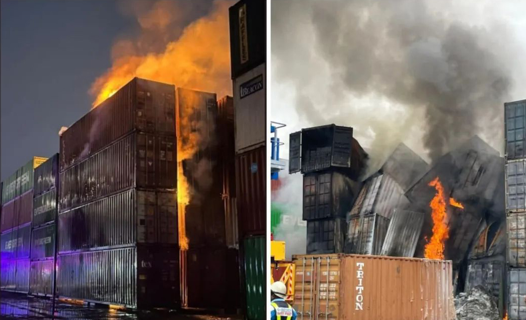 Incendio en Port Klang: 22 contenedores quemados, 38 dañados