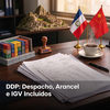Escritorio con documentos de SUNAT, banderas de China y Perú, servicio DDP