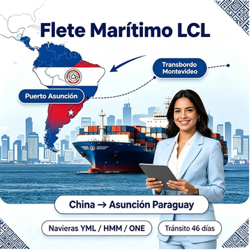 Servicio de flete marítimo LCL China a Asunción Paraguay con representante comercial, ruta Montevideo y navieras YML HMM ONE