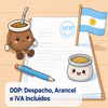 Mate argentino caricaturesco, documentos AFIP y bandera argentina, servicio DDP