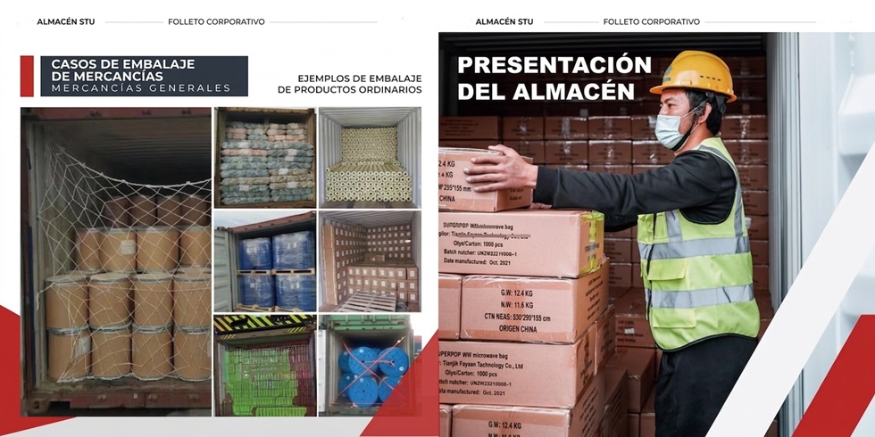 Presentaci&oacute;n del almac&eacute;n STU Supply Chain, casos de embalaje y carga de contenedores en China