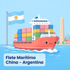 Buque caricaturesco con bandera argentina y el Obelisco de Buenos Aires, flete marítimo China a Argentina