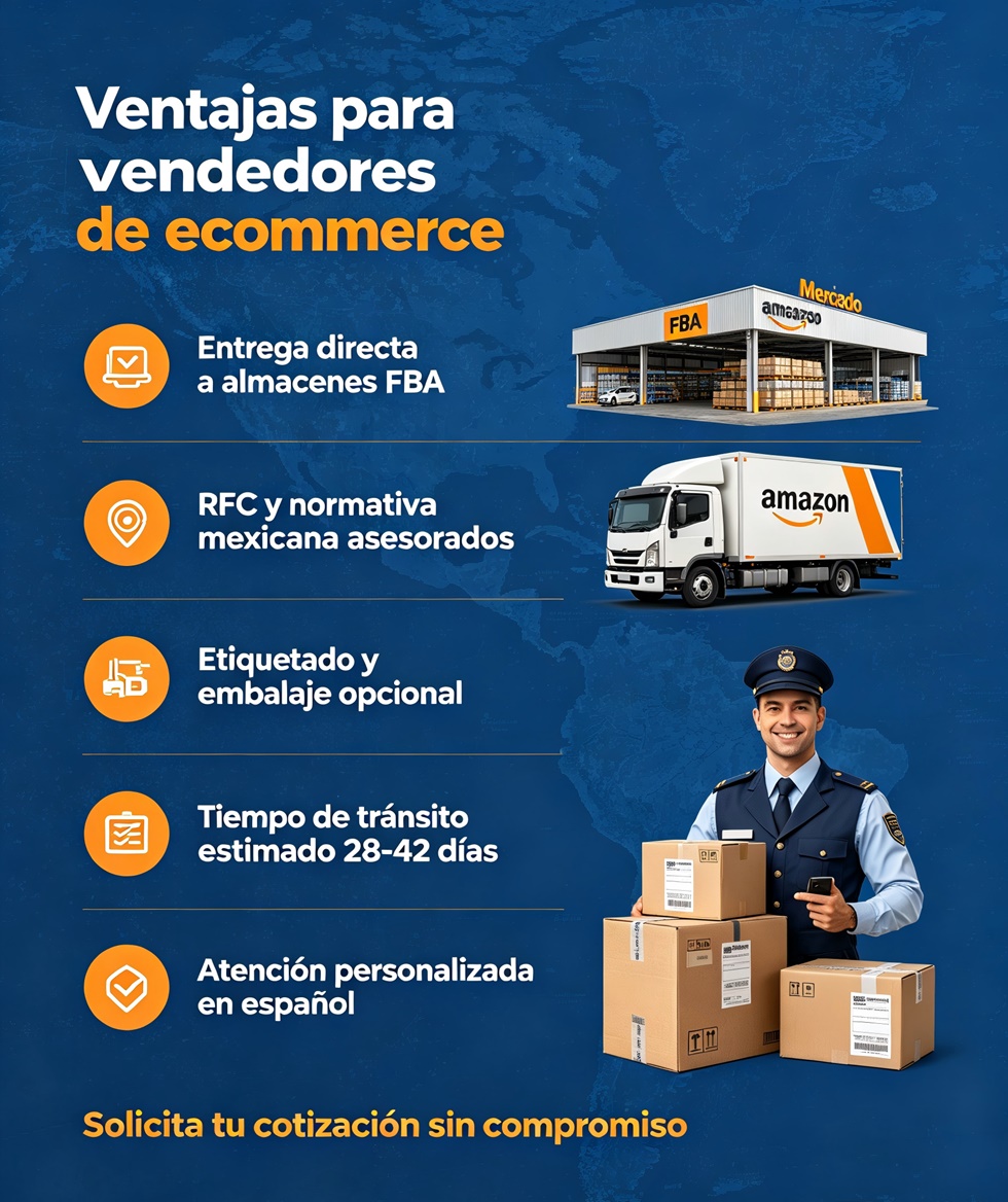 Ventajas del flete mar&iacute;timo DDP para vendedores Amazon FBA y Mercado Libre, entrega directa a centros de cumplimiento en M&eacute;xico