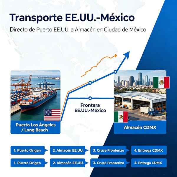Logística transfronteriza EE.UU.-México: Puerto Los Ángeles, almacenamiento, cruce fronterizo y entrega en CDMX